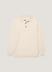 Men's Lambswool Knitted Polo Shirt in Oatmeal Melange