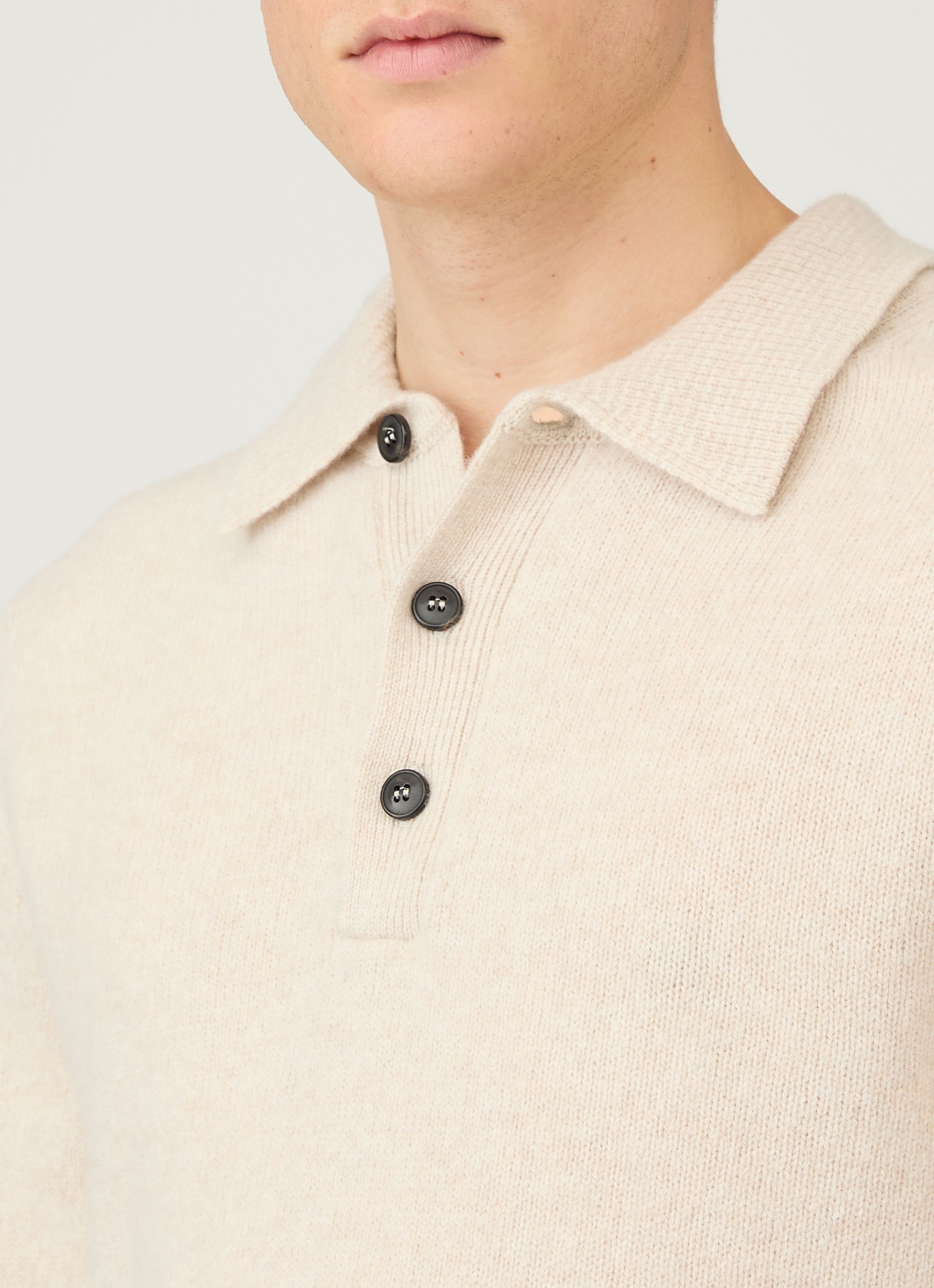Men's Lambswool Knitted Polo Shirt in Oatmeal Melange