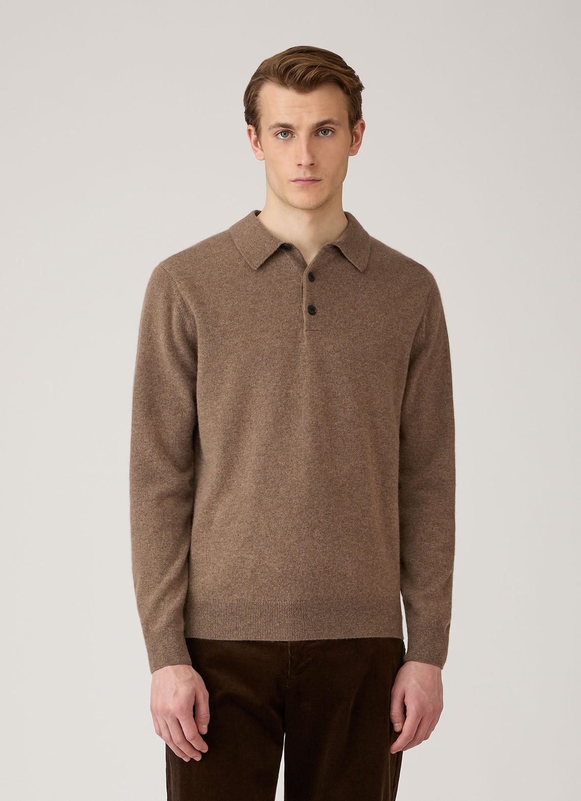Men's Cashmere Knitted Polo Shirt in Taupe
