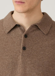 Men's Cashmere Knitted Polo Shirt in Taupe