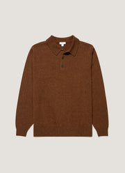Men's Cashmere Knitted Polo Shirt in Chestnut Melange