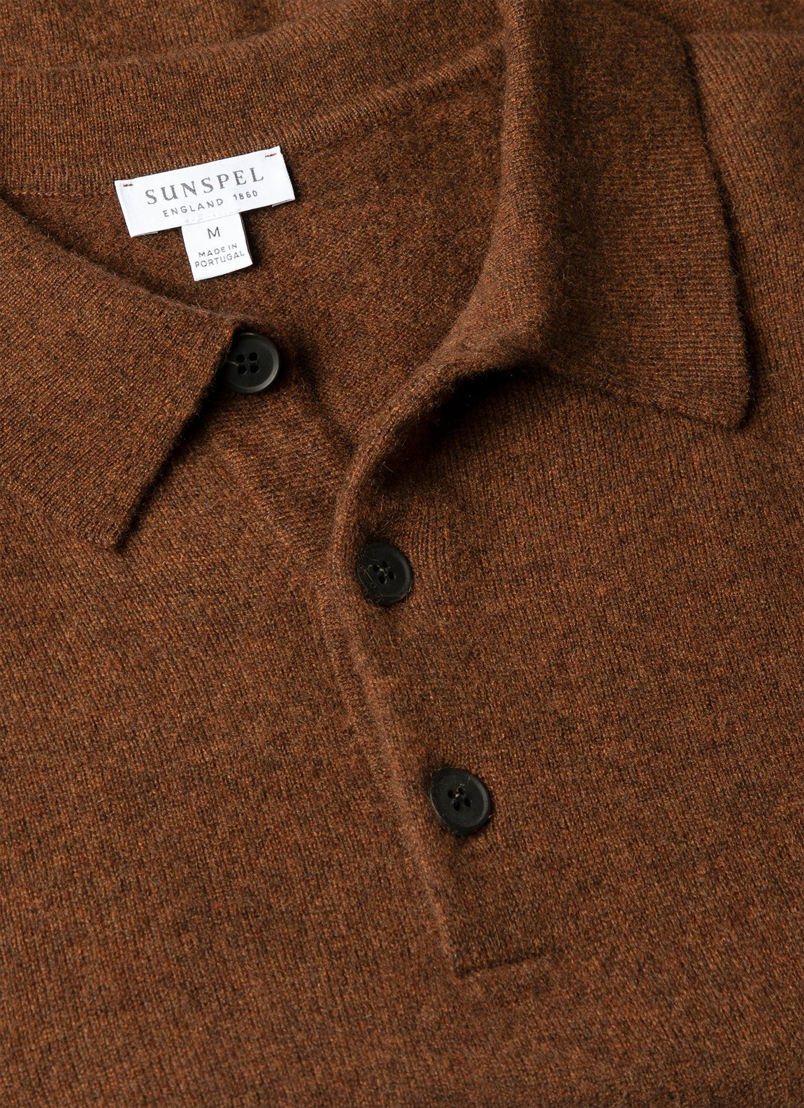 Men's Cashmere Knitted Polo Shirt in Chestnut Melange