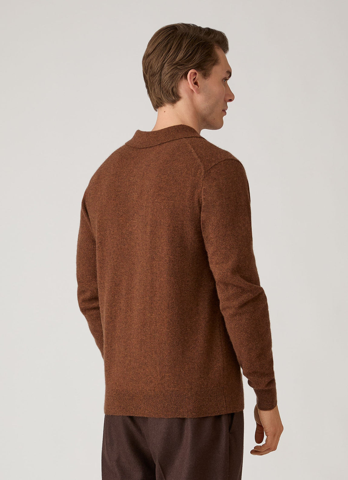 Men's Cashmere Knitted Polo Shirt in Chestnut Melange