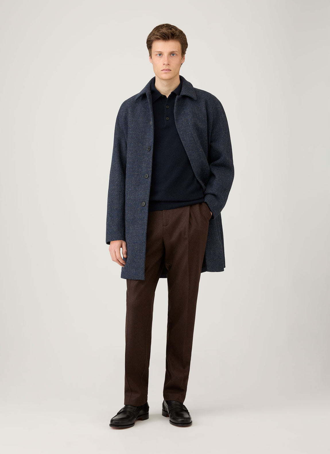 Men's Cashmere Knitted Polo Shirt in Navy