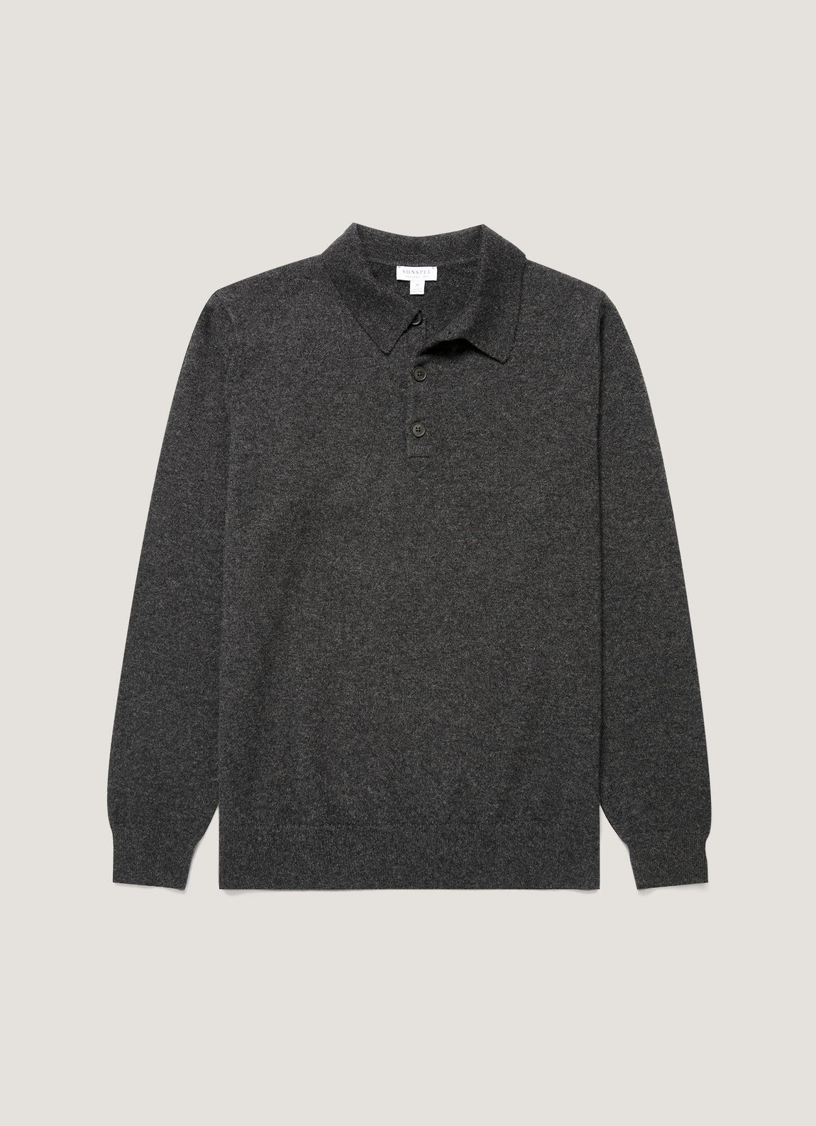Men's Cashmere Knitted Polo Shirt in Charcoal Melange