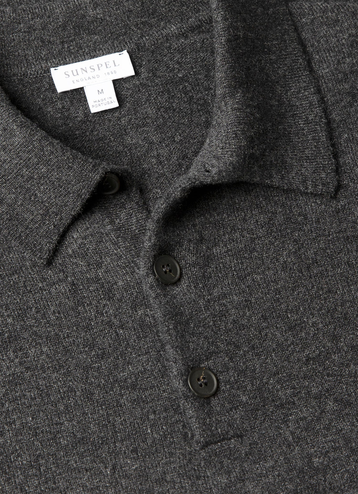 Men's Cashmere Knitted Polo Shirt in Charcoal Melange