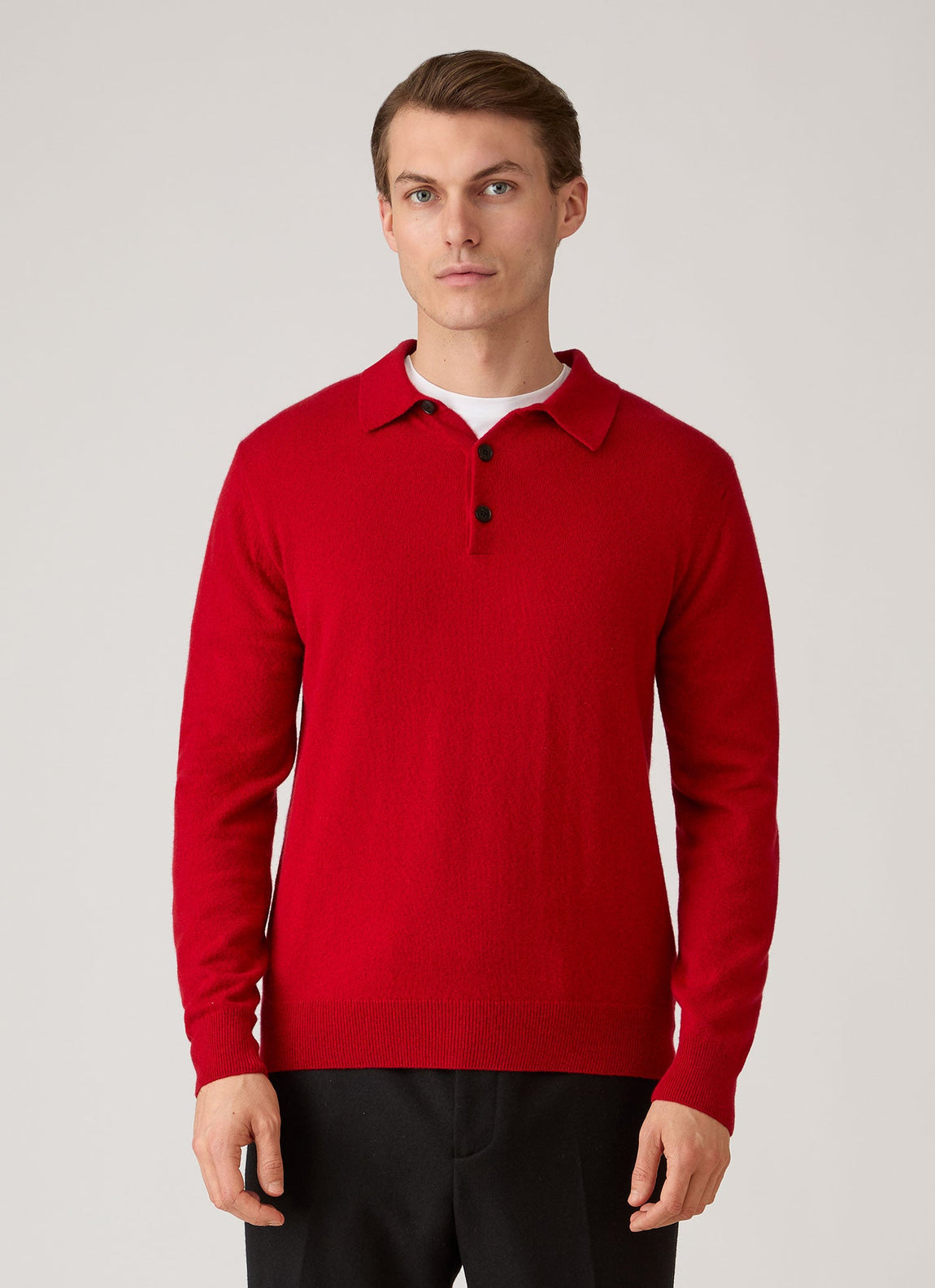 Men's Cashmere Knitted Polo Shirt in Ruby Red