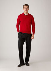 Men's Cashmere Knitted Polo Shirt in Ruby Red