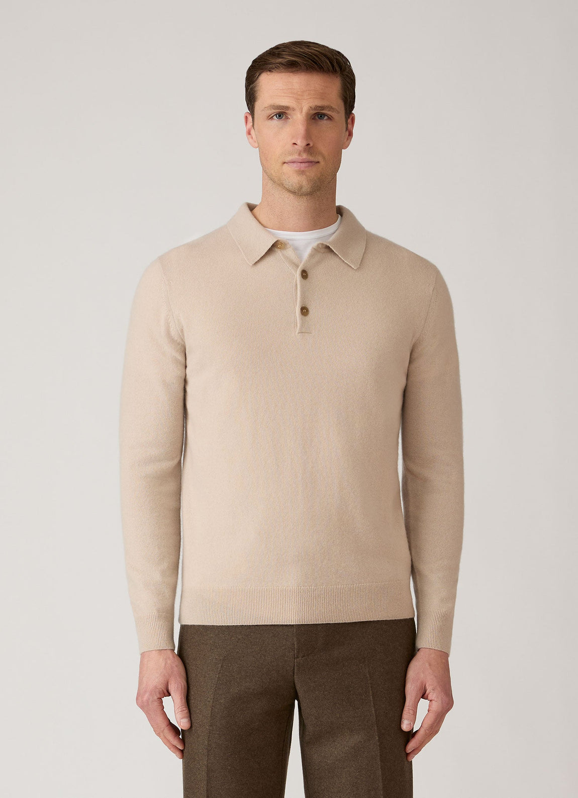 Men's Cashmere Knitted Polo Shirt in Swansdown
