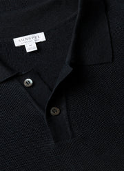 Men's Silk Linen Honeycomb Polo in Light Navy
