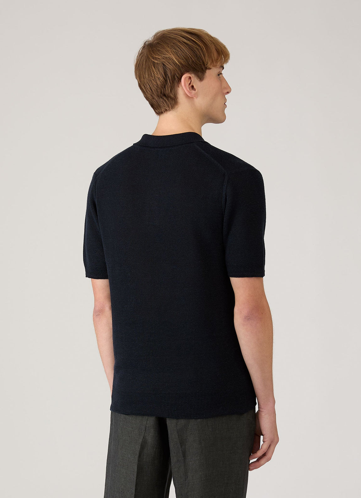 Men's Silk Linen Honeycomb Polo in Light Navy