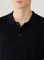Men's Contrast Rib Polo Shirt in Navy