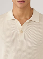 Men's Contrast Rib Polo Shirt in Ecru