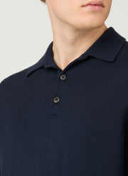 Men's Extra-Fine Merino Knitted Polo Shirt in Navy