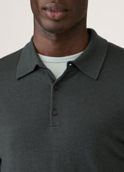 Men's Extra‑Fine Merino Knitted Polo Shirt in Slate Green