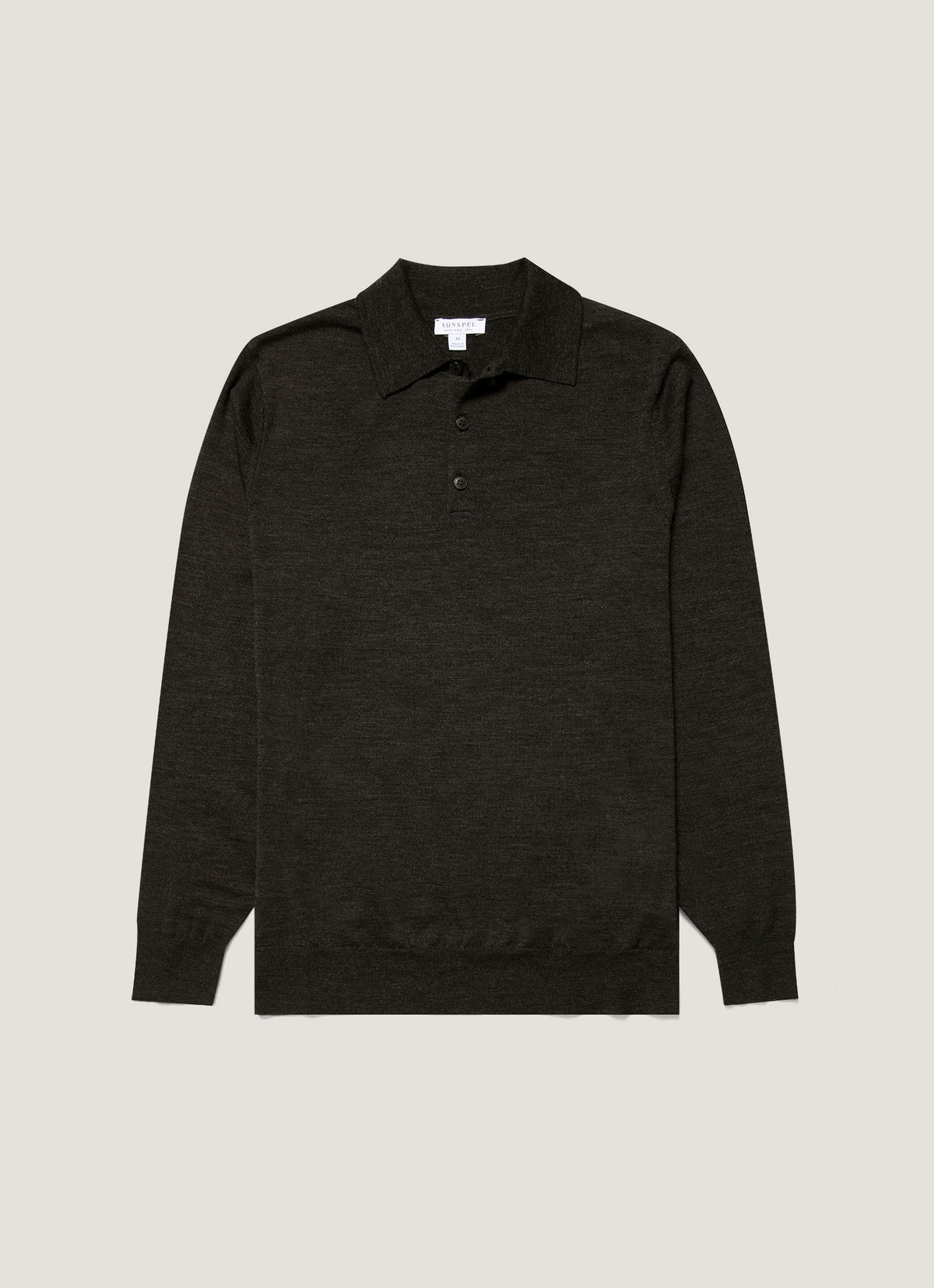 Men's Extra-Fine Merino Knitted Polo Shirt in Charcoal Melange