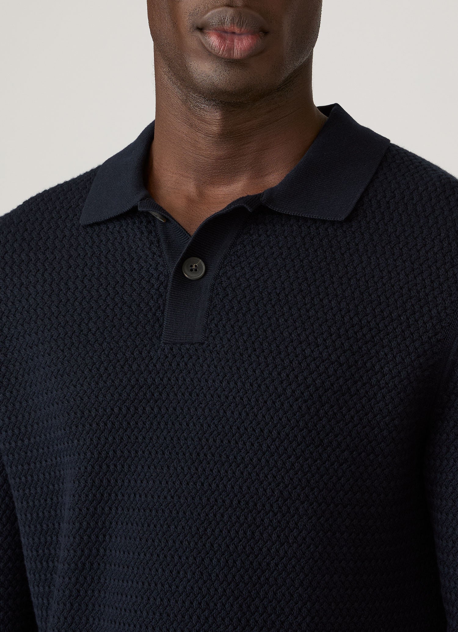 Men's Cotton Basketweave Polo Shirt in Navy