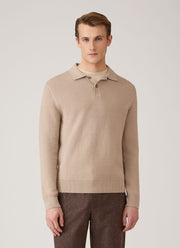Men's Cotton Basketweave Polo Shirt in Stone