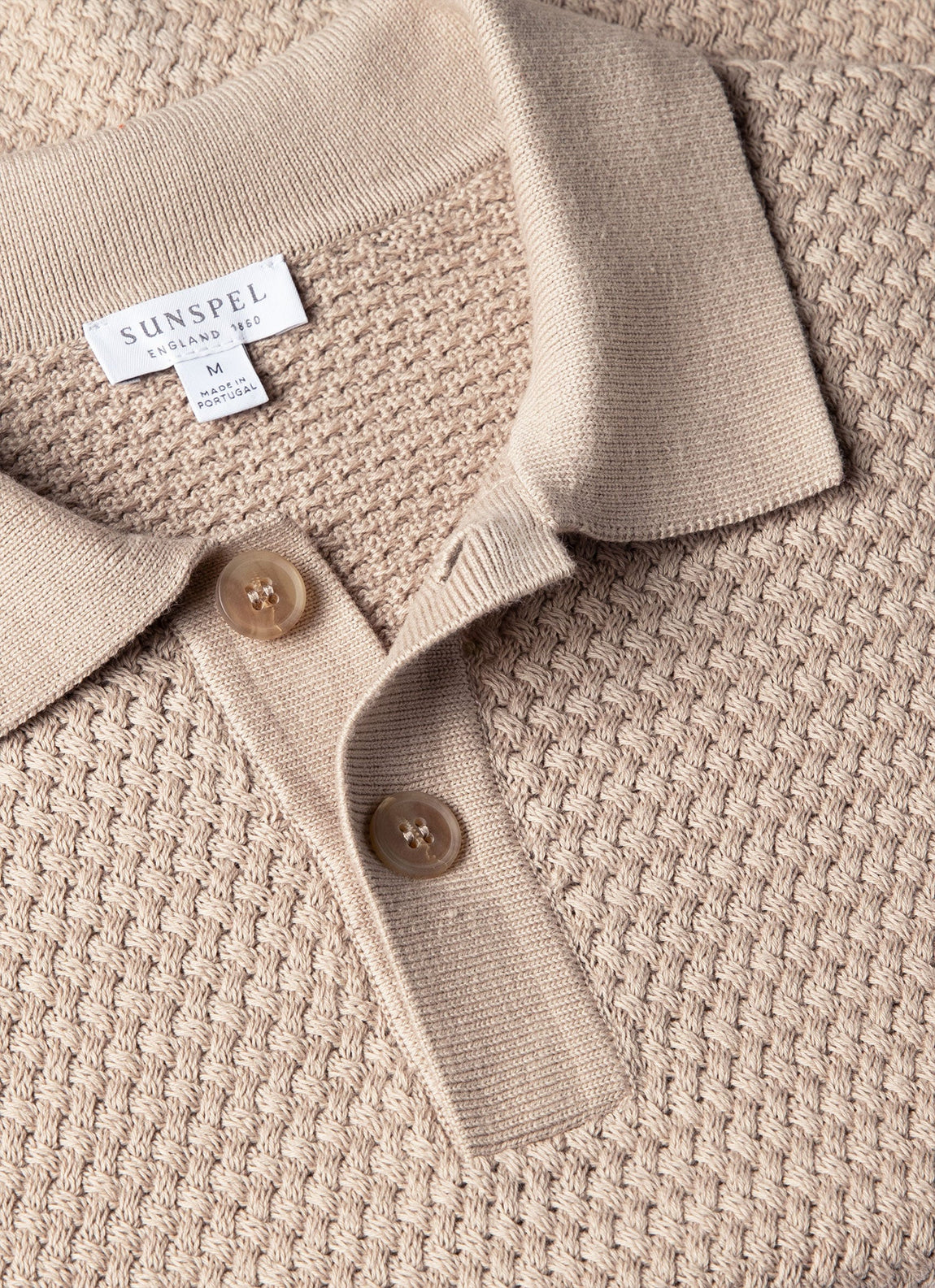 Men's Cotton Basketweave Polo Shirt in Stone