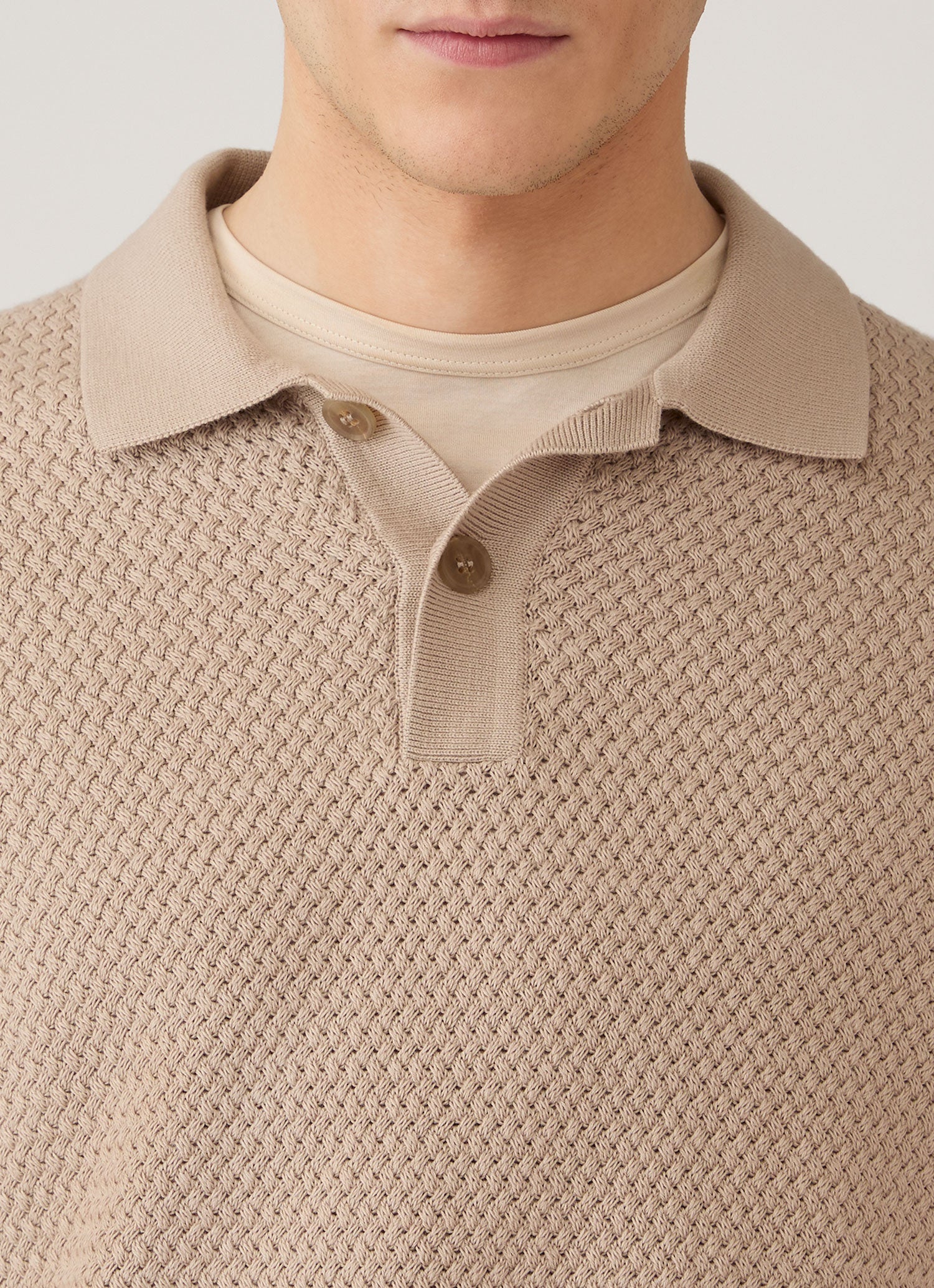 Men's Cotton Basketweave Polo Shirt in Stone