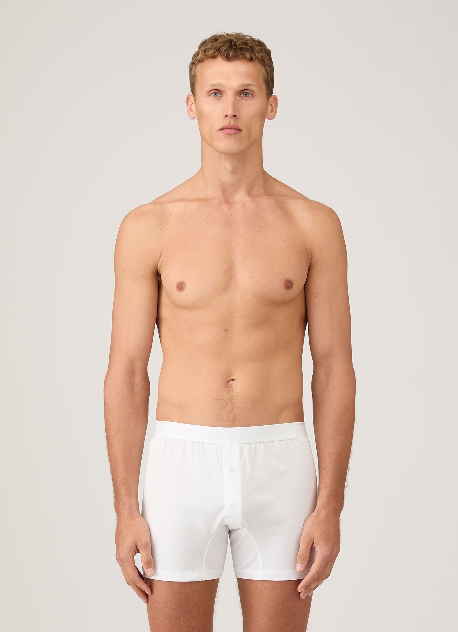 Men's Superfine Cotton Two-Button Boxer Briefs in White