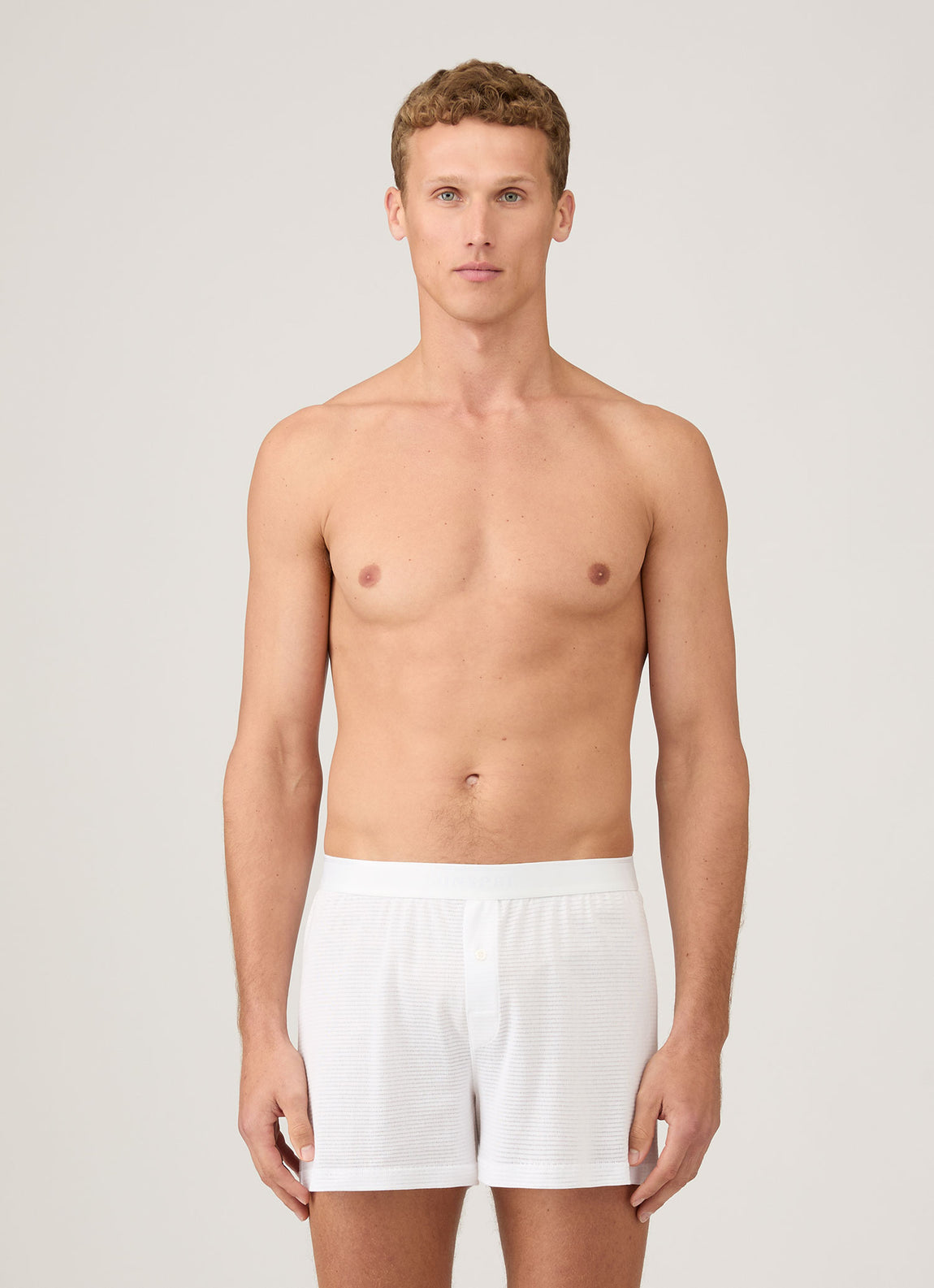 Men's Cellular Cotton One-Button Boxer Short in White