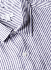 Men's Short Sleeve Linen Shirt in White/Navy