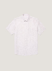 Men's Short Sleeve Linen Shirt in White/Dark Chocolate