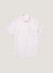 Men's Short Sleeve Linen Shirt in White/Dark Chocolate