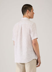 Men's Short Sleeve Linen Shirt in White/Dark Chocolate