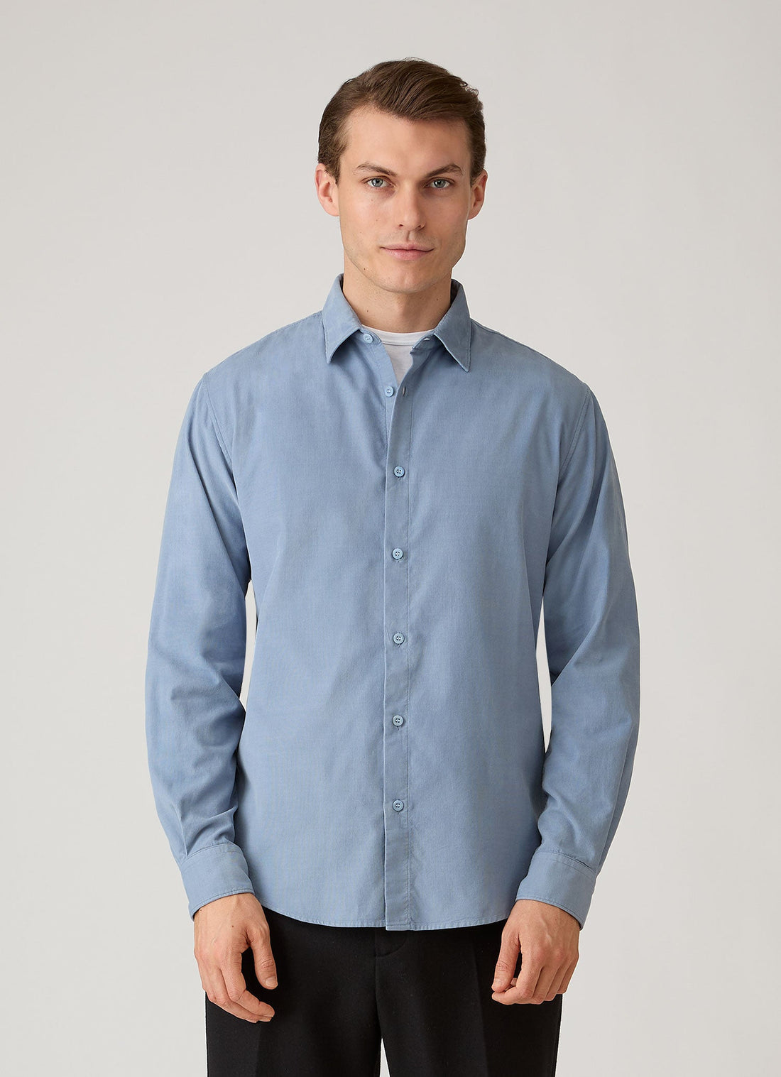 Men's Fine Cord Shirt in Powder Blue