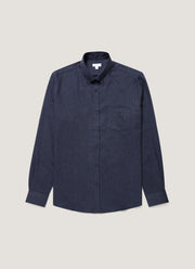 Men's Button Down Flannel Shirt in Navy Melange