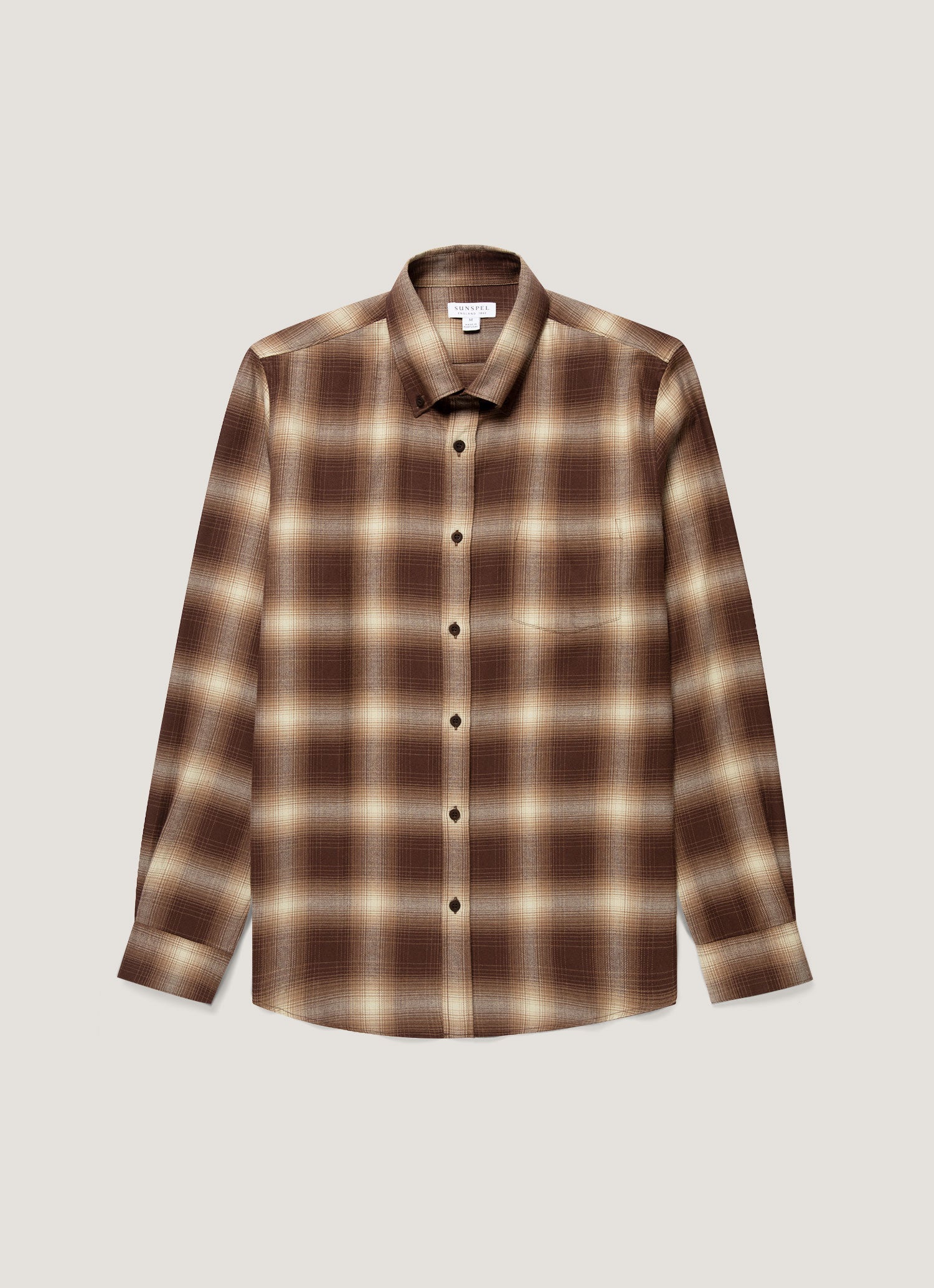 Men's Button Down Flannel Shirt in Chestnut Melton Check