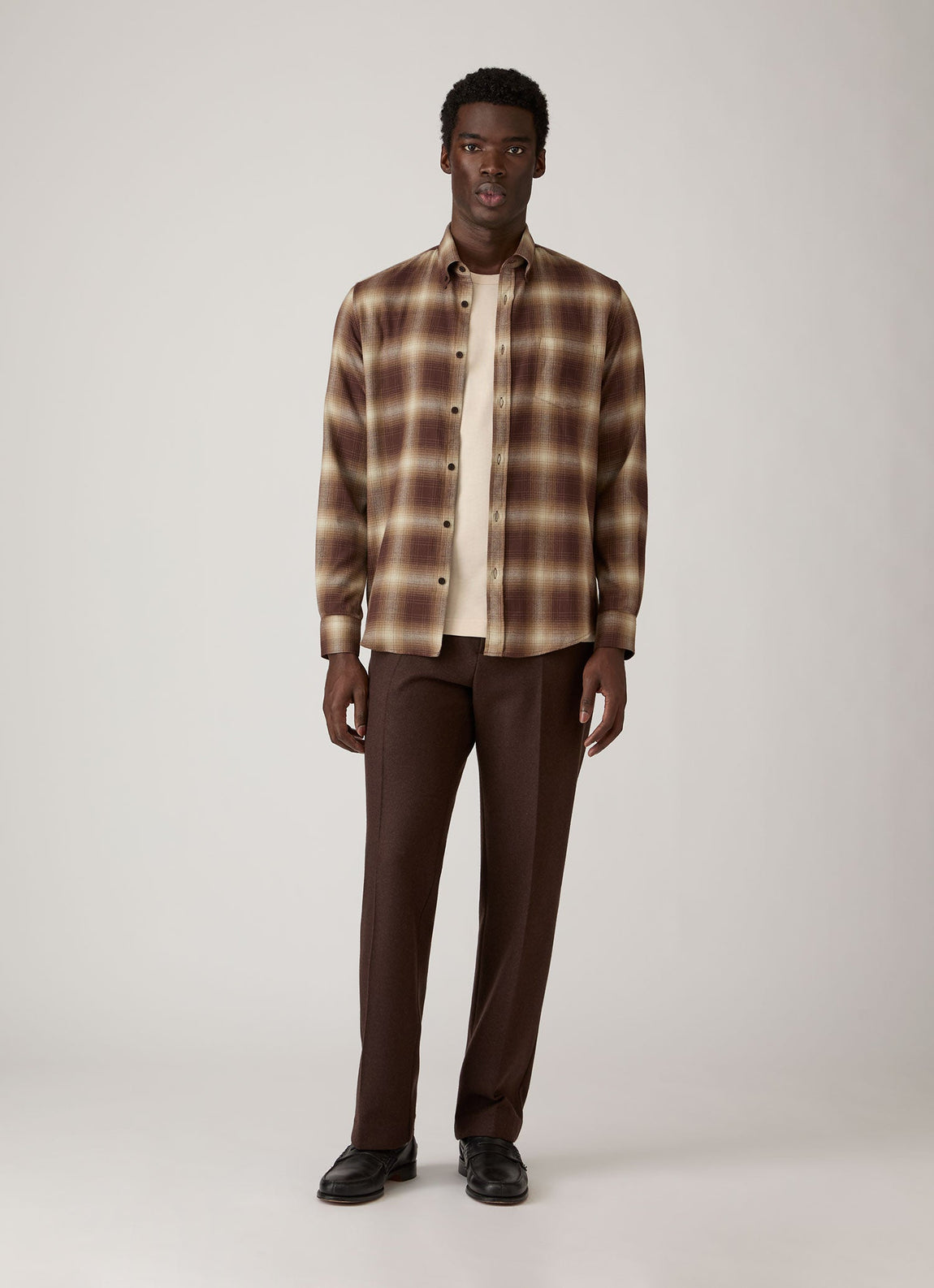 Men's Button Down Flannel Shirt in Chestnut Melton Check