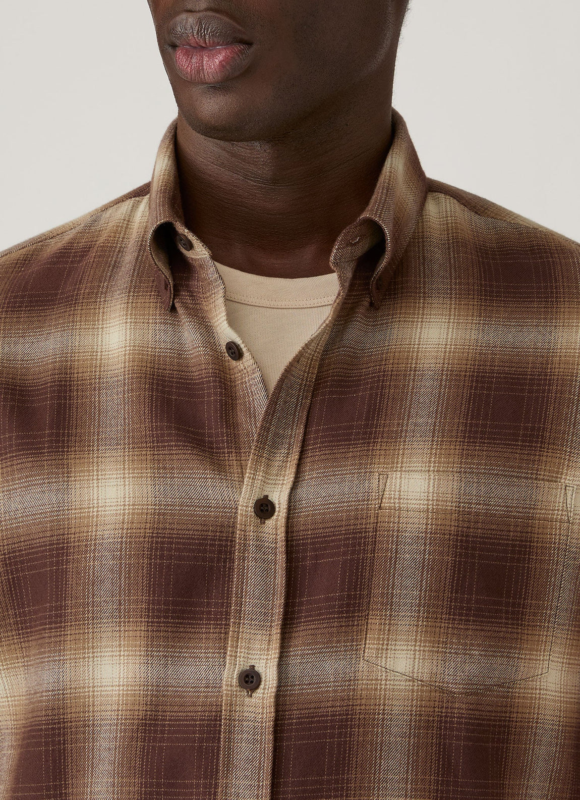 Men's Button Down Flannel Shirt in Chestnut Melton Check