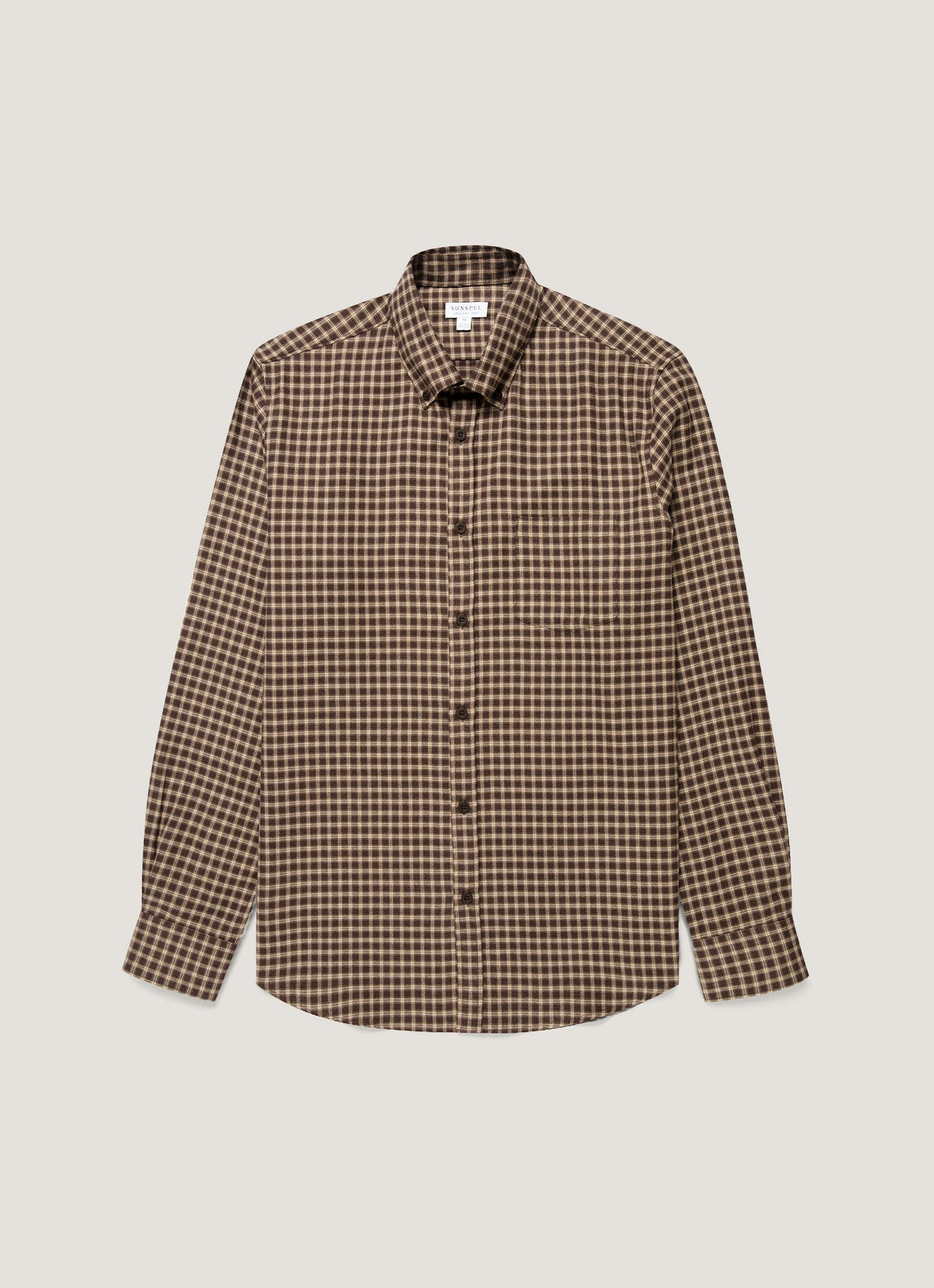 Men's Button Down Flannel Shirt in Chestnut Small Melton Check