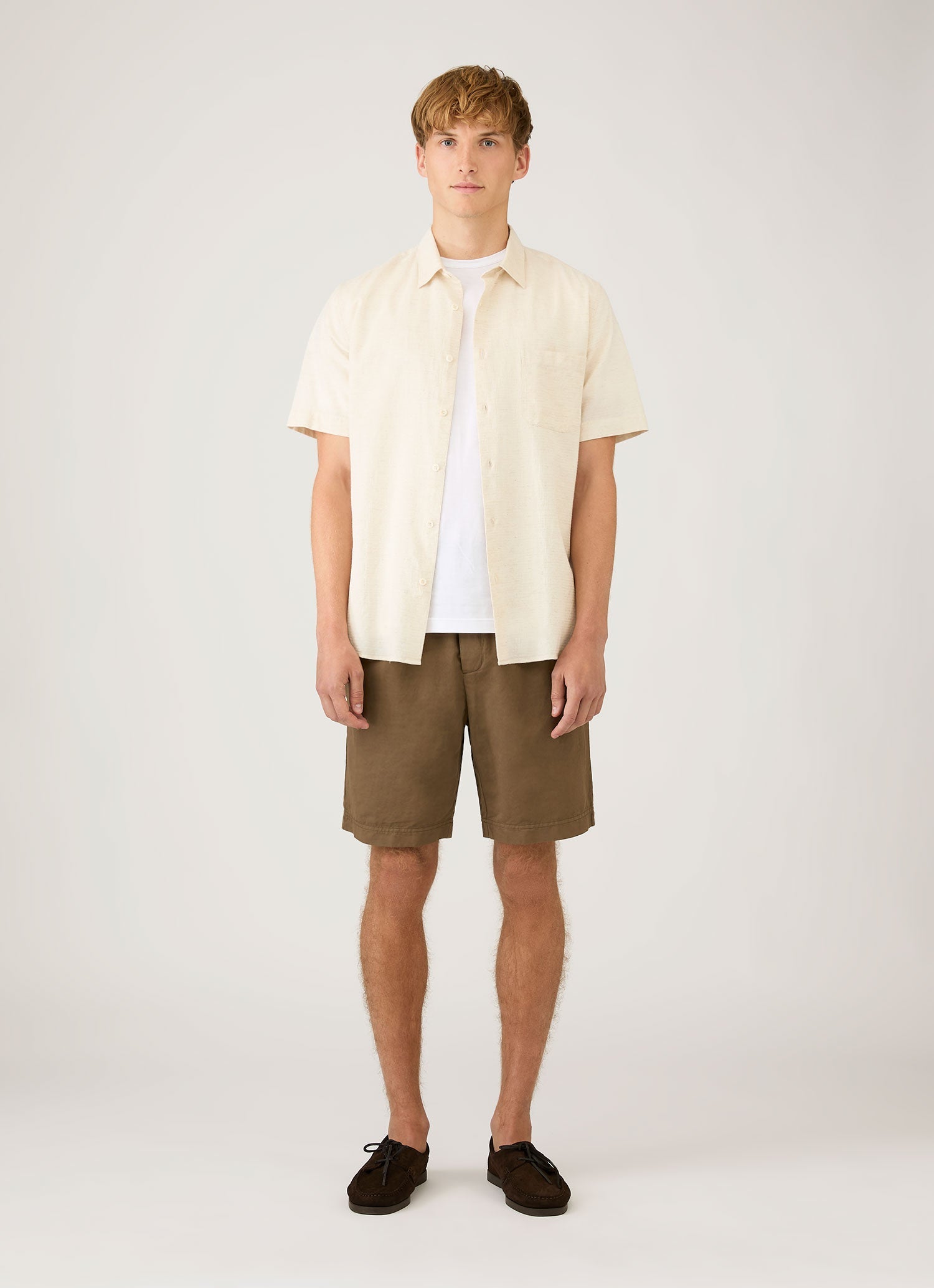 Men's Short Sleeve Cotton Linen Shirt in Ecru