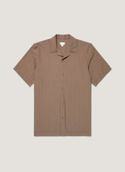 Men's Textured Stripe Camp Collar Shirt in Dark Cedar