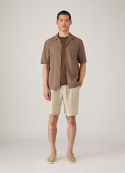 Men's Textured Stripe Camp Collar Shirt in Dark Cedar