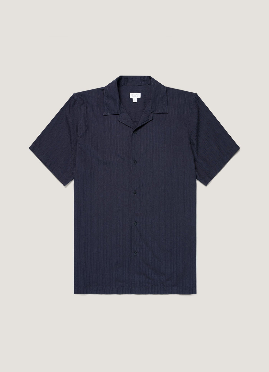 Men's Textured Stripe Camp Collar Shirt in Navy