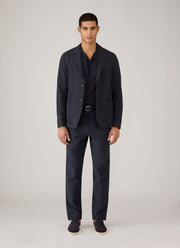 Men's Textured Stripe Camp Collar Shirt in Navy