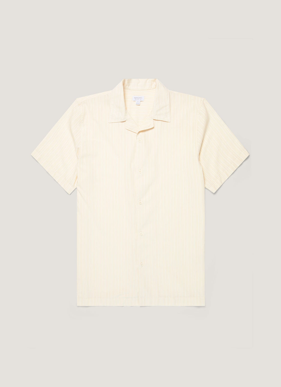Men's Textured Stripe Camp Collar Shirt in Ecru