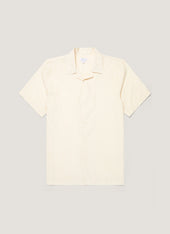 Men's Textured Stripe Camp Collar Shirt in Ecru