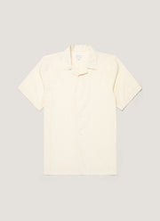 Men's Textured Stripe Camp Collar Shirt in Ecru