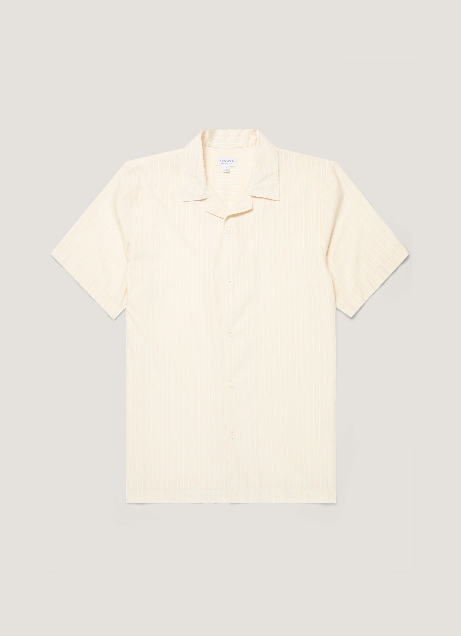 Men's Textured Stripe Camp Collar Shirt in Ecru