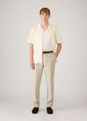 Men's Textured Stripe Camp Collar Shirt in Ecru