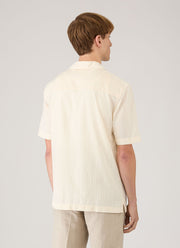 Men's Textured Stripe Camp Collar Shirt in Ecru