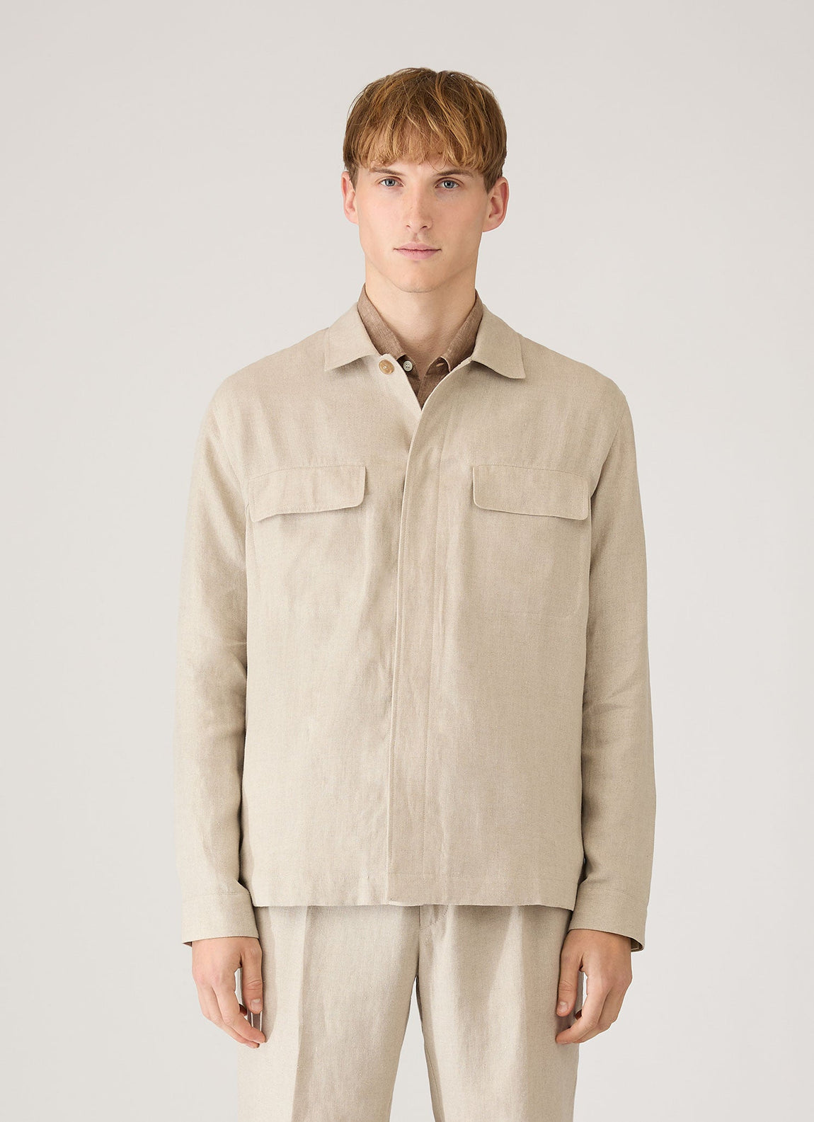 Men's Linen Overshirt in Sand