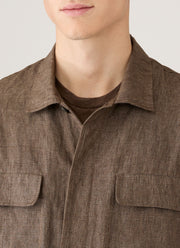 Men's Linen Overshirt in Dark Walnut