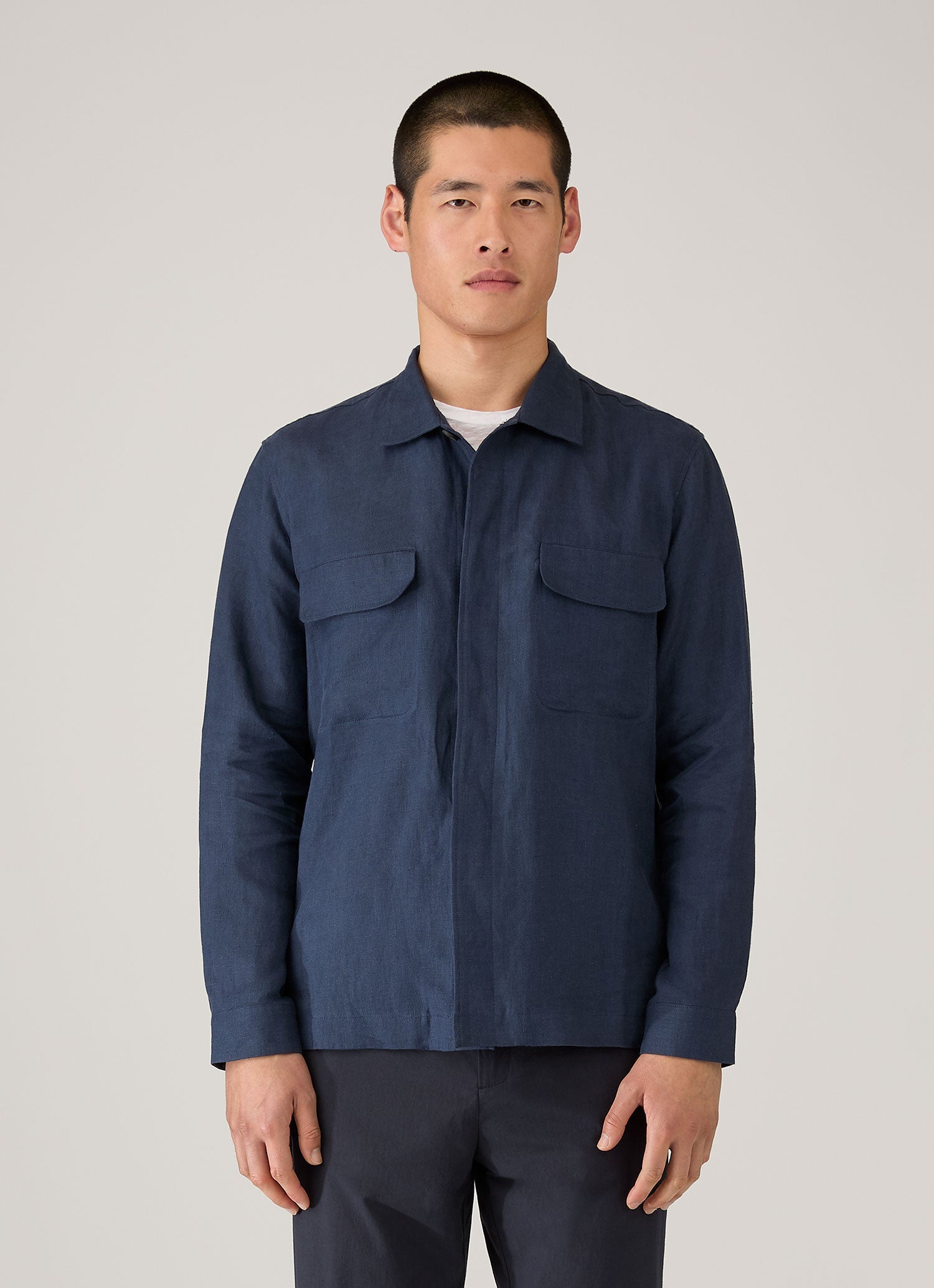 Men's Linen Overshirt in Light Navy